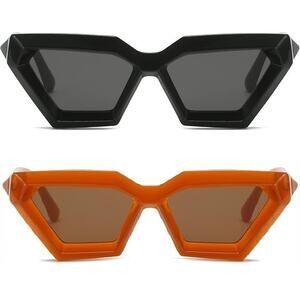 Luxury Thick Frame Cat Eye Sunglasses for Women Vintage Trendy 2 pair